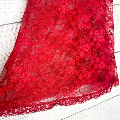 Jesebel Sheer Red Floral Lace Bustier Bra Top Chemise Slip Lingerie Size Large