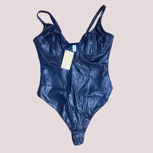 NWT Popilush Black Faux Leather Corset Top Shapewear Bodysuit