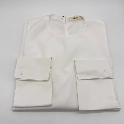 CELINE Authentic Elegant Phoebe Philo Poplin White Blouse