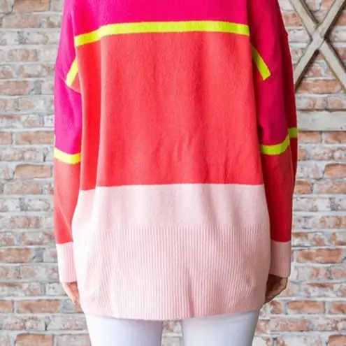 First Love Oversized Cozy Boutique Sweater Pink Stripe Colorblock Plus Size 2X
