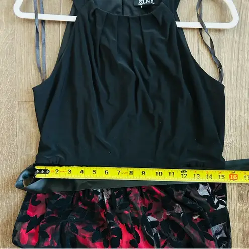 Slny Black Red Floral Velvet Sleeveless Formal Dress 6