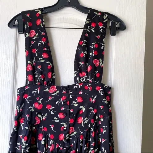 Vanessa Mooney Dress Venus Satin Floral Back-Tie Midi Summer Red Rose S NWT