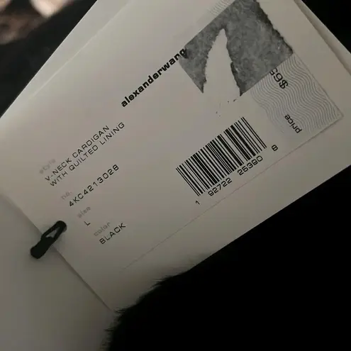 Alexander Wang New V-Neck Faux Fur Cardigan w/Quilted Lining in Black Size L NWT