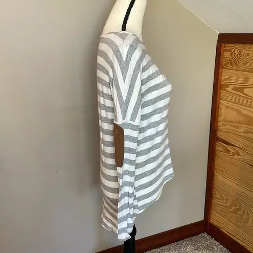 Always Me Grey & White High Low Striped Long Sleeve Top Small