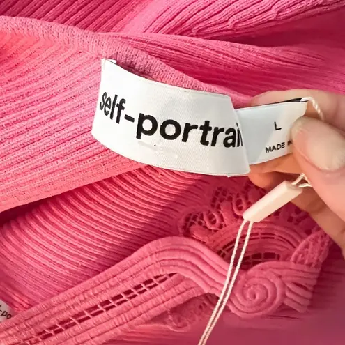 Self Portrait NWT One Shoulder Ribbed Knit Mini Dress Pop Pink Large