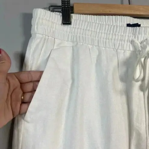 J Crew New Seaside Pant Women White Linen Blend Pull On Pockets Travel Size 8