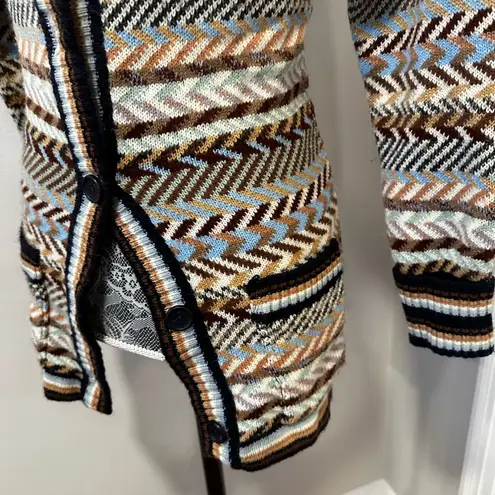 VTG 70’s College Dress Chevron Striped Cardigan. Colorful. Pockets Small. Blue