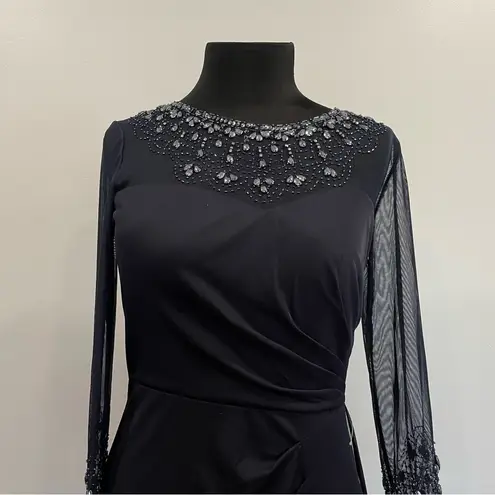 Alex Evenings 132833 Dark Navy Mesh Beaded Neckline Gown 6