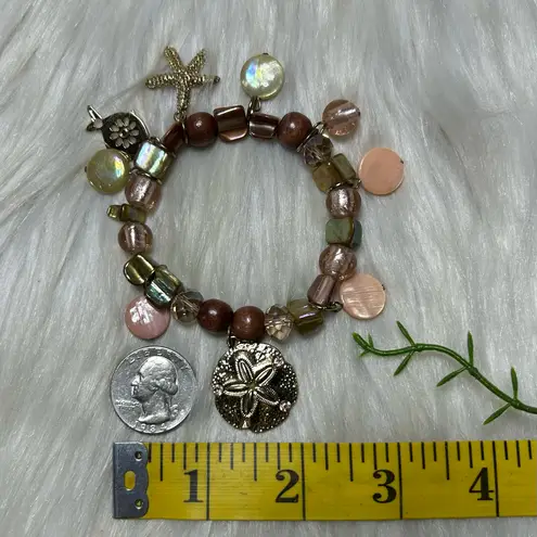 Sand dollar shore beaded stretchy bracelet Brown
