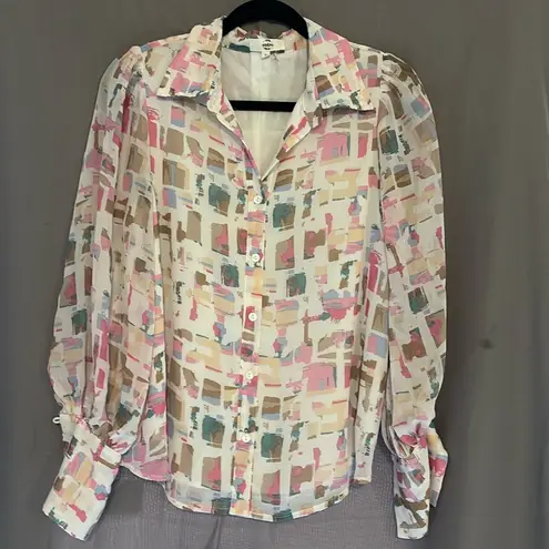 Printed Collared Neck Long Sleeve Shirt White