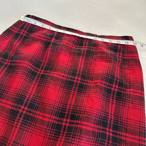 Requirements VTG 90s Wool Blend Maxi Skirt Sz:12 Fringe Ends Red Black Tartan Plaid. Lined