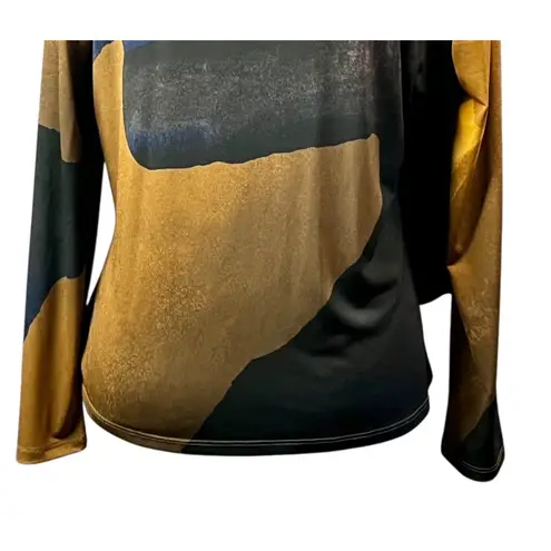 Clara Sun Woo Top Crossover Faux Wrap Size Large Navy Mustard Long Sleeve Travel Gold