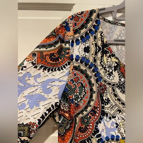 Melissa Paige  3/4 Sleeve Asymmetrical Print Midi Dress Blue Size Large