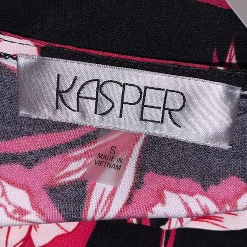 Kasper Womens Blouse Top Floral Capped Sleeve Pleated Keyhole Pullover Small