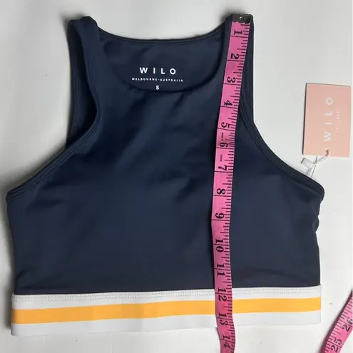 Wilo the Label Athletic Sporty Workout Navy/Marigold High Neck Sports Bra Sz S Yellow