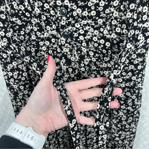 Free People Free‎ People Black White Floral Tie Waist Button Jumpsuit