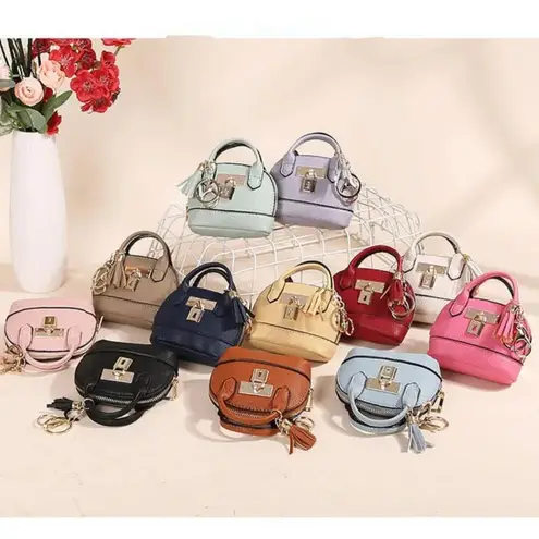 White (1) Mini Tote Bag Keychain Coin Purse Pu Leather for Mini Pouch Zipper