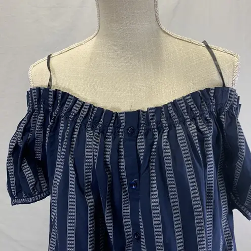 Sweet Wanderer On Off Shoulder Striped Blouse Top Navy Blue Size L NWT