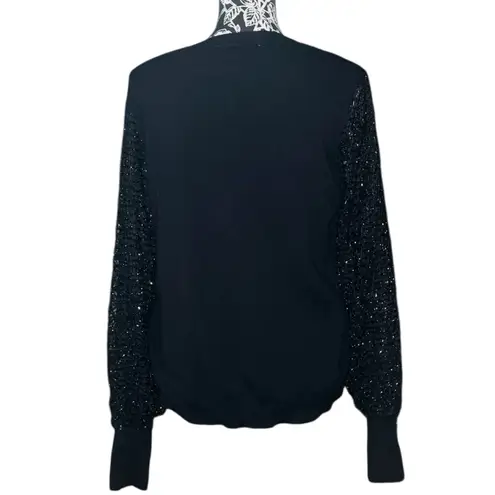 SIONI Semi Sheer Sparkle Sleeve Sweater Black Size XL
