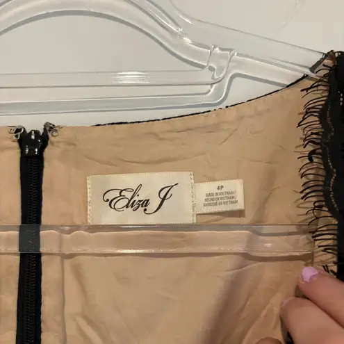 Eliza J Twofer faux wrap Lace Top Cocktail Dress nude black size 4 petite