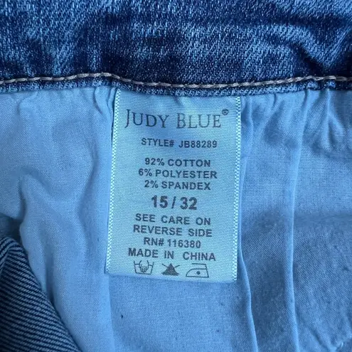 Judy Blue Jeans Womens 15/32 Blue Slim Bootcut Light Wash Distressed Denim Slit