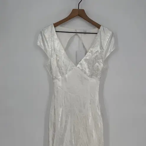 Lulus Loveliest Dream White Satin Jacquard Backless Mermaid Maxi Dress Size L Size L