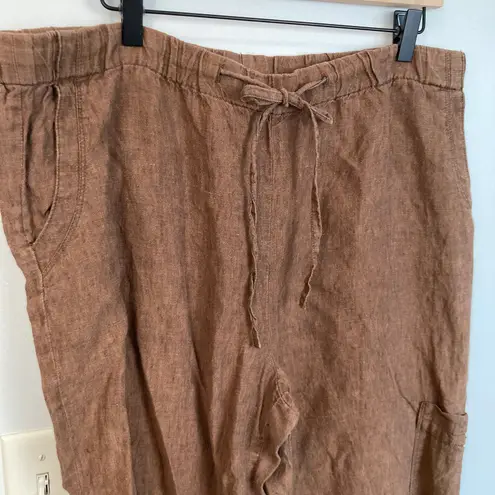 Coldwater Creek Womens 16 Brown 100% Linen Pull On Capri Pants Beachy Lagenlook