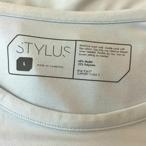 Stylus Women’s Top Pullover Crew Neck Rolled Sleeve Light Baby Blue Size Large