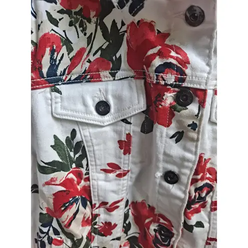 Dear John DL2 by Dear John Floral Print Denim Jacket White Red XS Jean Coat