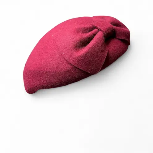 Elegant French girl burgundy structured Wool bow Beret with elastic Red