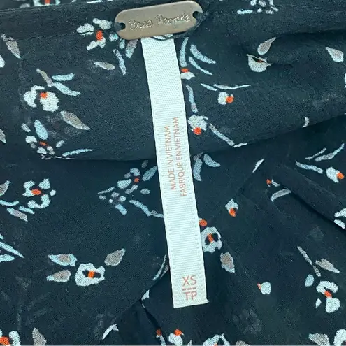 Free People  Floral Printed Lolita Long Sleeve Top Black Combo Smocked Size XS