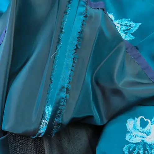 1960s Vintage Vogue Couturier Teal Blue Floral Long Sleeve Dress Small Formal Size XS