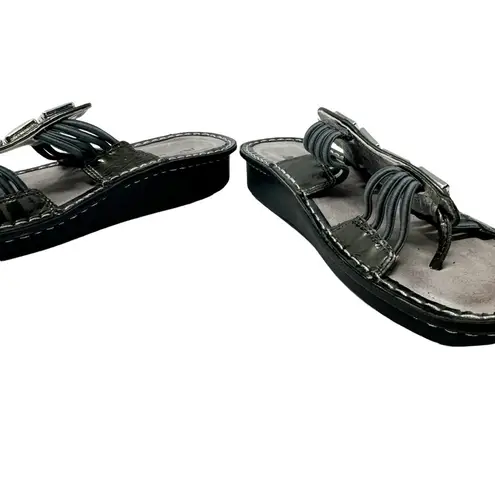 Alegria Pisa Chrome Patent Leather Sandals Silver Gray Size 38