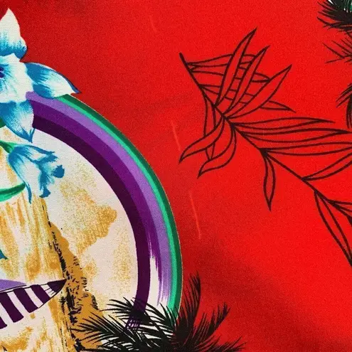 Vintage 80s Hilo Hattie Maxi Dress Red Hawaiian Tropical Print Floral Sleeveless Red Size M