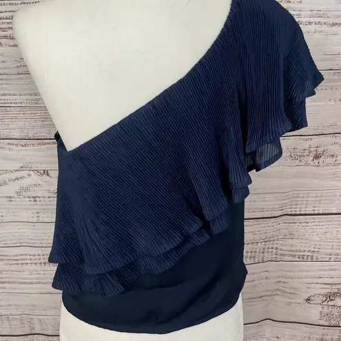 Capulet NEW Revolve Vanessa Navy Ruffle One Shoulder Top, Small, MSRP $158