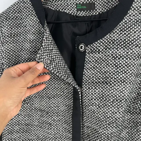Black & White Stile Benetton Blazer Womens S Black White Tweed Casual Office Work Snap Front