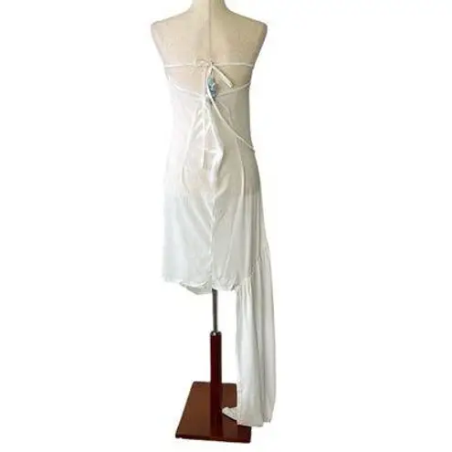 Strapless velvet dress with lace and sequine middrift with side train White Size L