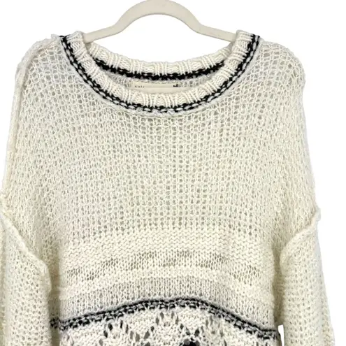 Saltwater Luxe Open Knit Sweater Cream Black Size XL