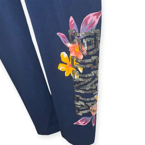 NWOT PINK Bling Sequin Floral Yoga Leggings Navy Blue Cotton Comfy Size Small
