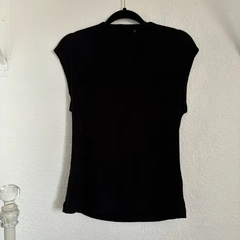 Chaser NEW  Revolve Cut-out V-Neck Short Sleeve Black Ribbed Cotton Blouse