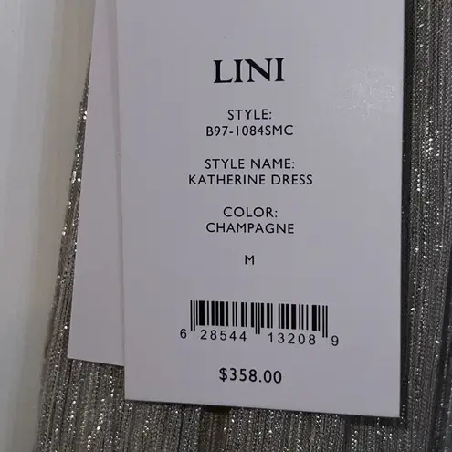 LINI KATHERINE DRESS CHAMPAGNE GLITTER MAXI FORMAL GOWN SLEEVELESS V NECK MEDIUM