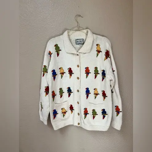 Cotton Salsa Cotton VTG Unisex Embroidered Parrot Knit Cardigan Sweater Size XL