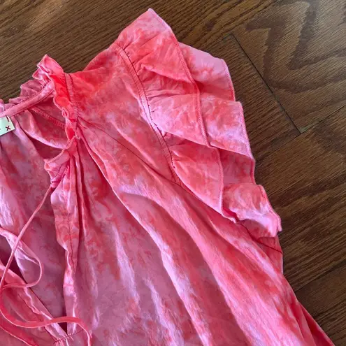 Stark X Poplin Tie Dye Dreamy Dress Ruffle Flutter Sleeve Size Small Pink