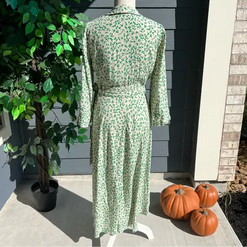 Ganni Green Printed Crepe Wrap Dress