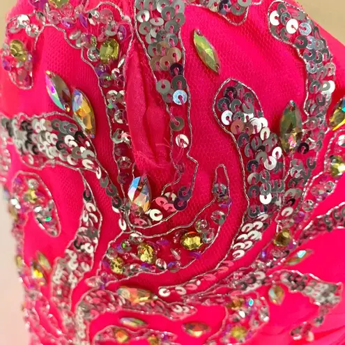 Alyce Paris Strapless Hi Low Sweetheart Neck Jeweled Gown Prom Hot Pink Size 6