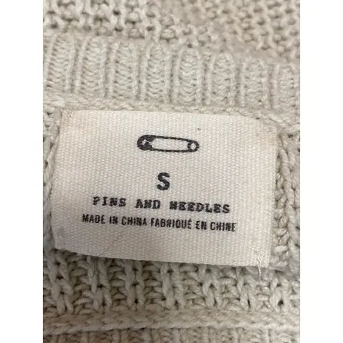 Pins and Needles Women's Beige Lace Hem Crewneck Long Sleeve Sweater Top Size S