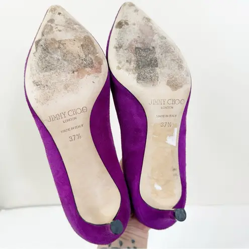 Jimmy Choo Purple Suede Heels Womens 37.5 Slip On Pumps