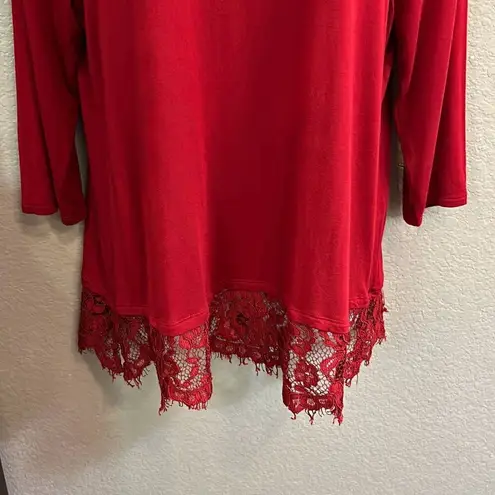 Dress Barn #424  Deep, red, long sleeve lacy, top size large