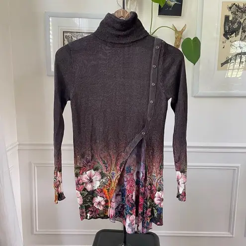 Desigual Long Freya Turtleneck Tunic Sweater Knit Chiffon $122 M