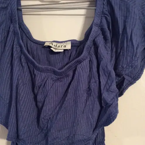 Bodysuit blue ruffle collar sleeveless Large L womens stretch